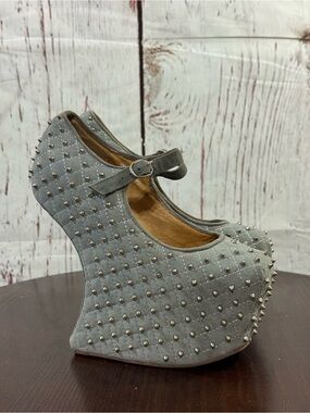 Jeffrey Campbell NightWalk Q HeelLess Silver Studded Mary Jane Platforms 6.5
